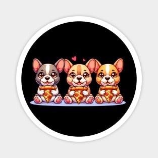 Cute Frenchie Dogs with Pizza, French Bulldogs Magnet